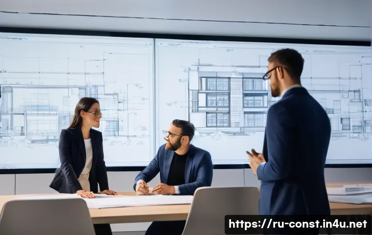 건축 시공 문제 해결 사례 - **Prompt:** A diverse team of male and female architects and construction project managers, dressed ...