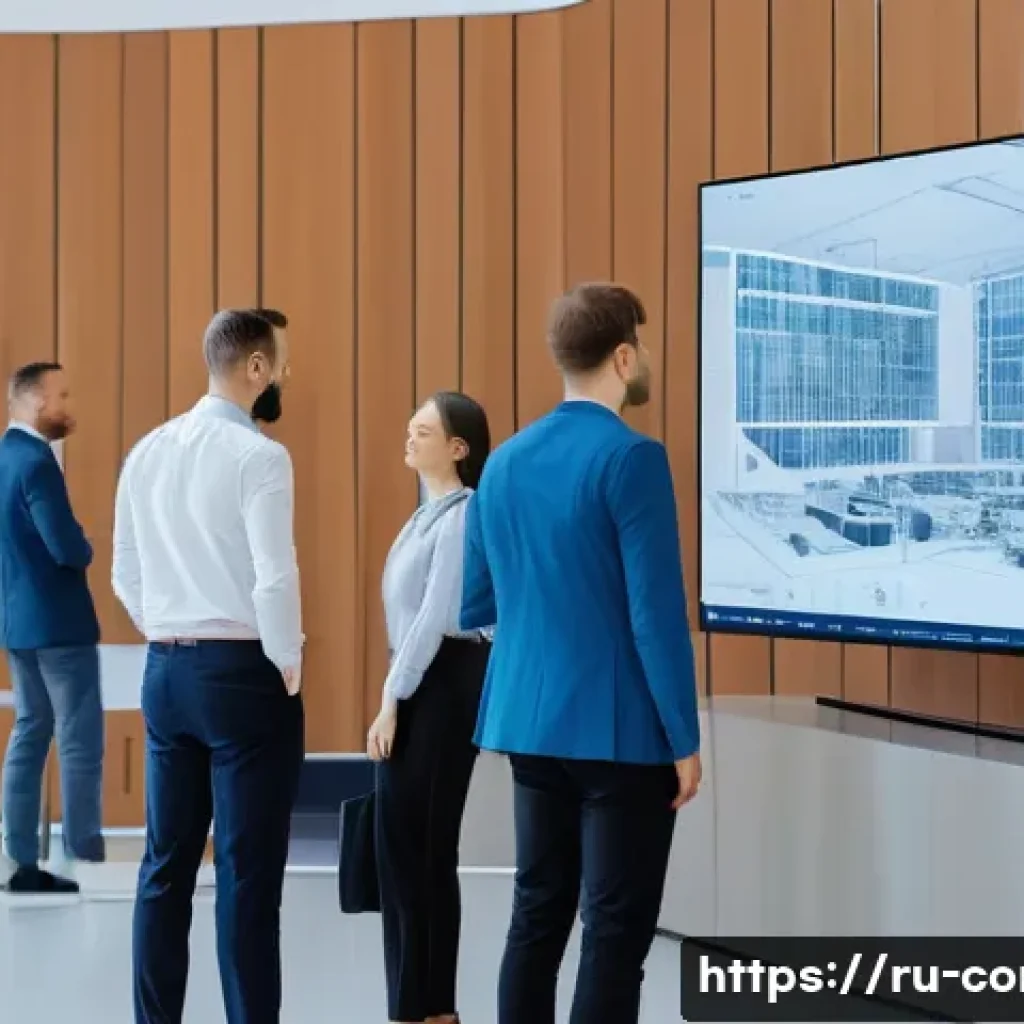 건축 시공 관련 협회 및 모임 소개 - A professional construction community meeting in a modern conference hall in Moscow, featuring diver...