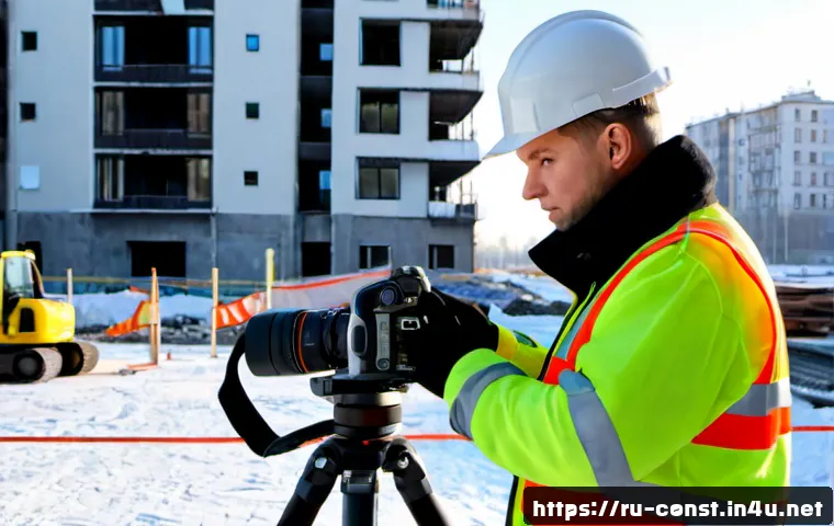 Home 17 건축 시공 관련 콘텐츠 제작법 - Photorealistic construction content creator documenting a modern apartment building site in a Russia...